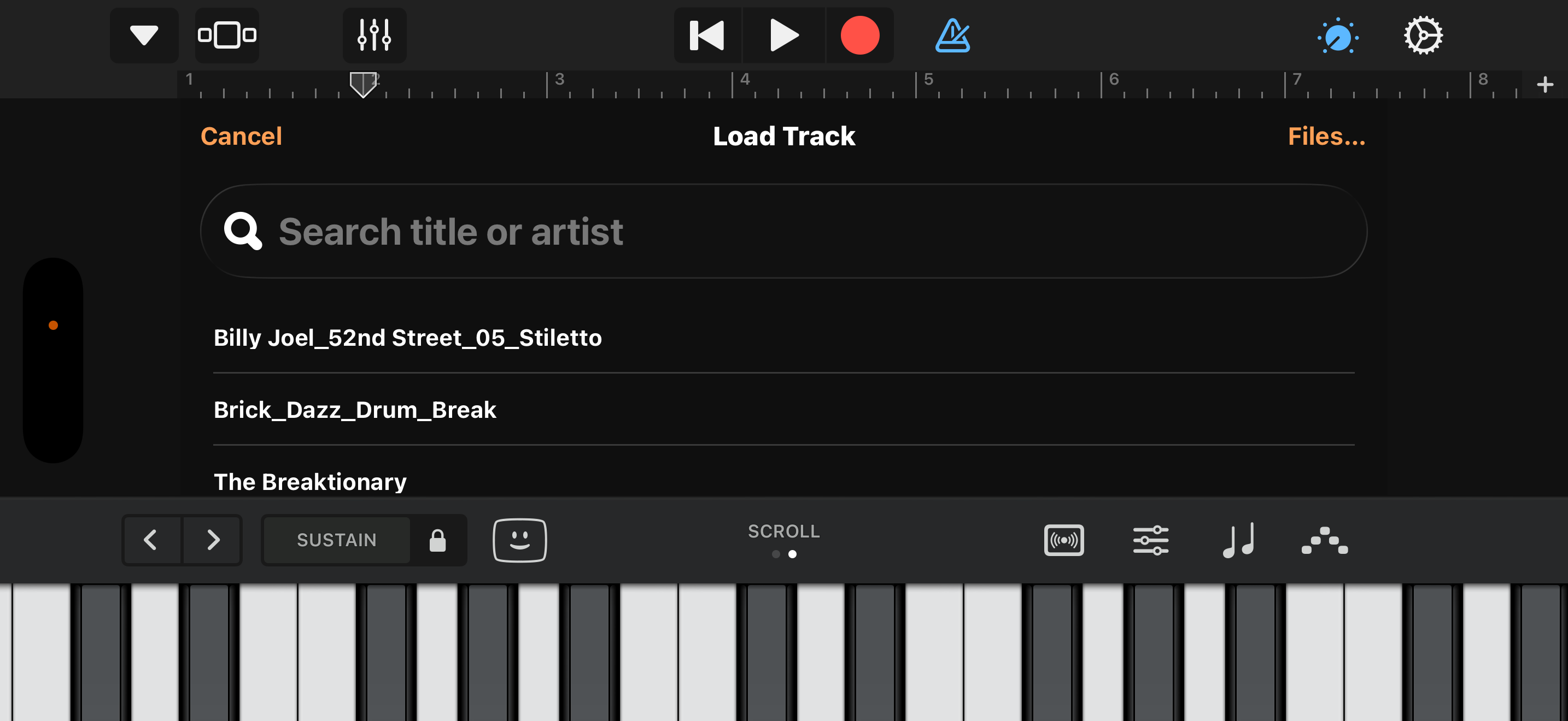 In-pane track picker showing Music library with search