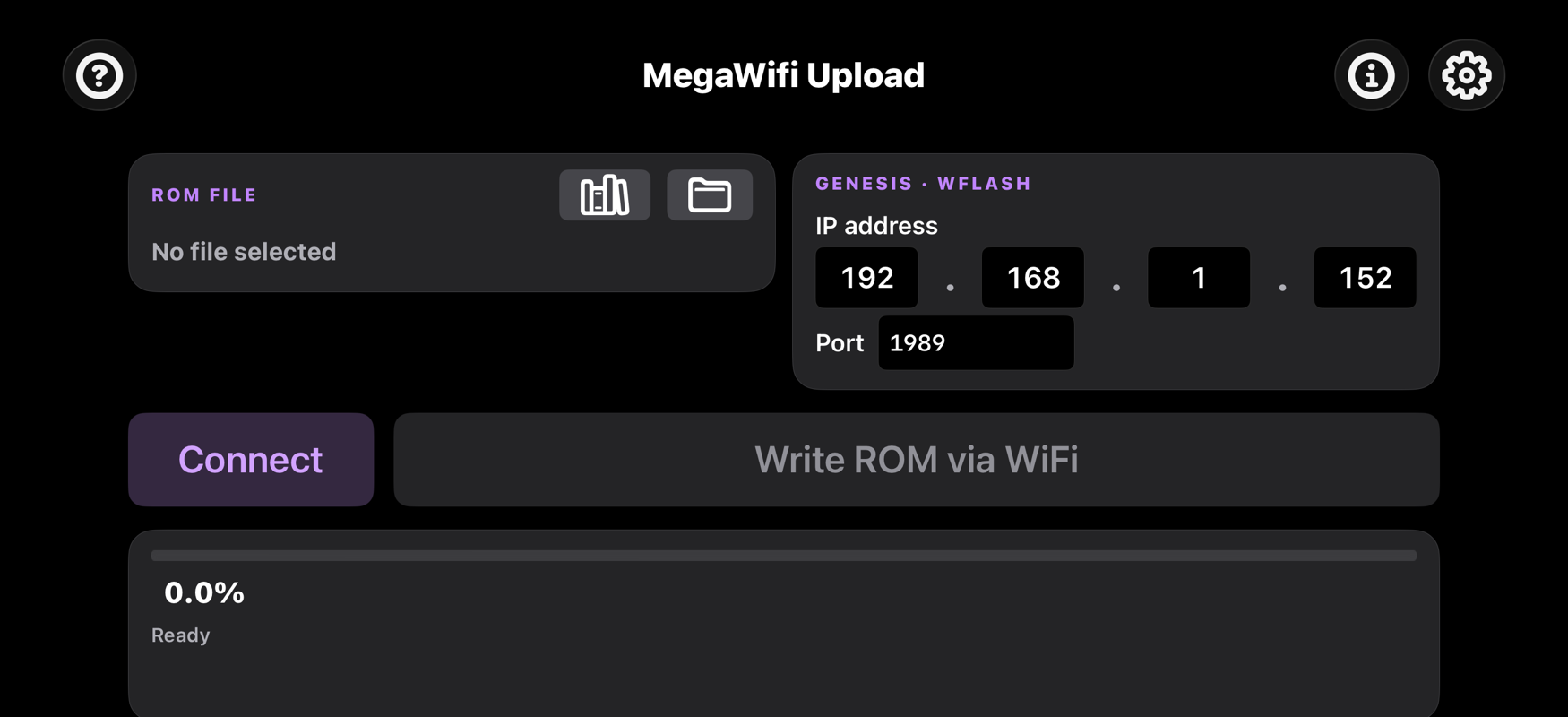 MegaWifi Uploader in landscape — two cards side-by-side