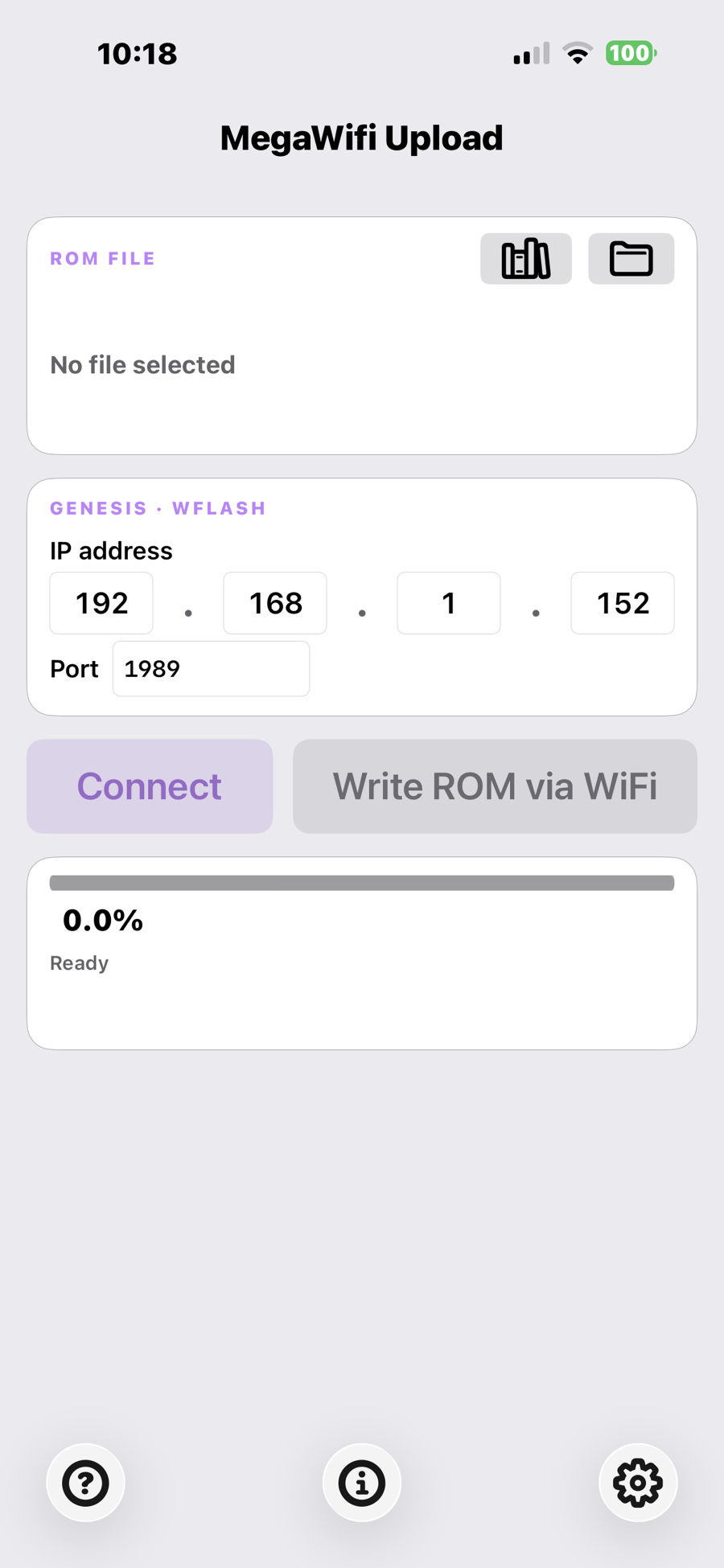 MegaWifi Uploader in portrait, light theme
