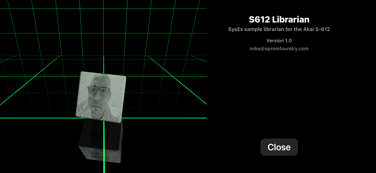 S612 Librarian about screen with rotating SceneKit cube