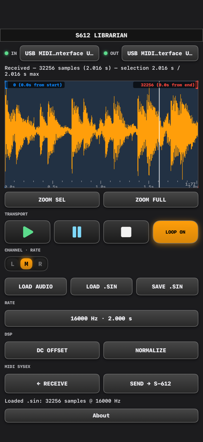 S612 Librarian — main panel on iPhone in portrait