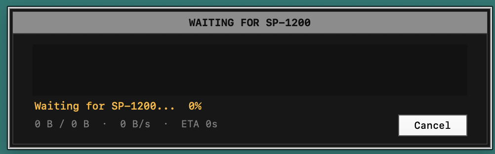 Progress panel waiting for the SP-1200 to start sending a sample dump